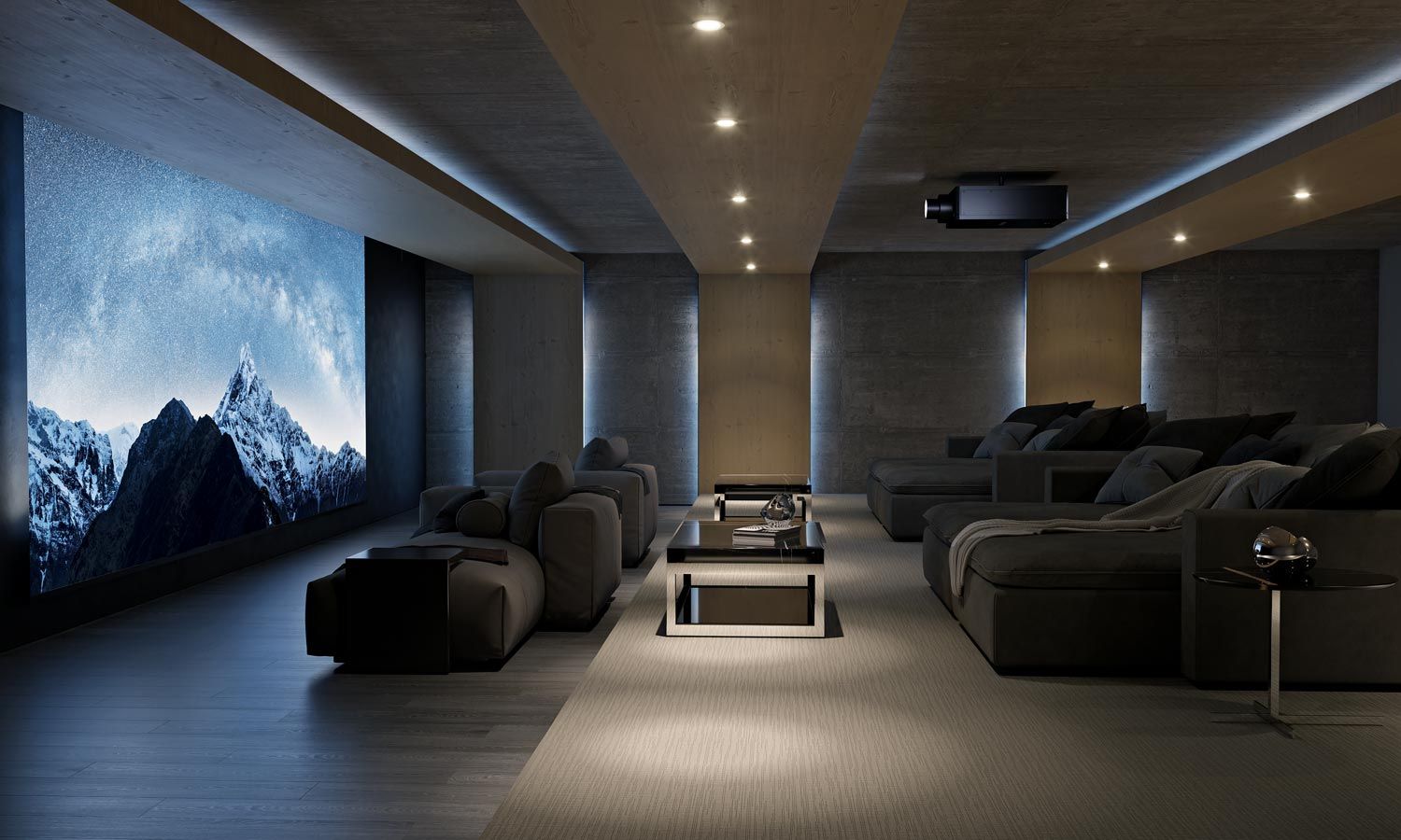 sony technology in a home theater with led lighting and dark chairs